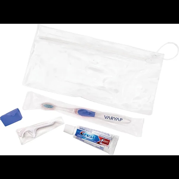 Wellness kit with a toothbrush, floss, travel cap, and toothpaste... from ASI 66887 PCNA / Bullet