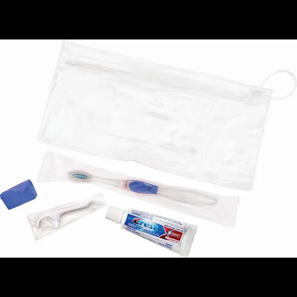 Wellness kit with a toothbrush, floss, travel cap, and toothpaste... from ASI 66887 PCNA / Bullet