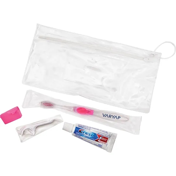 Wellness kit with a toothbrush, floss, travel cap, and toothpaste... from ASI 66887 PCNA / Bullet