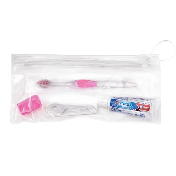 Wellness kit with a toothbrush, floss, travel cap, and toothpaste... from ASI 66887 PCNA / Bullet