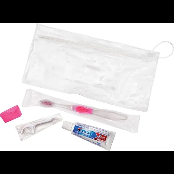Wellness kit with a toothbrush, floss, travel cap, and toothpaste... from ASI 66887 PCNA / Bullet