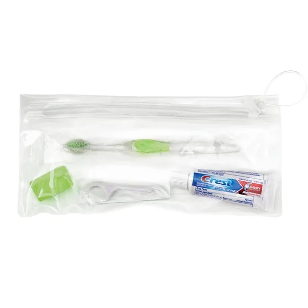 Wellness kit with a toothbrush, floss, travel cap, and toothpaste... from ASI 66887 PCNA / Bullet