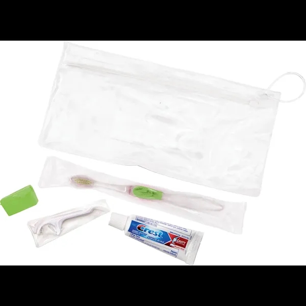 Wellness kit with a toothbrush, floss, travel cap, and toothpaste... from ASI 66887 PCNA / Bullet