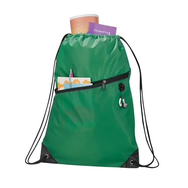 18" x 13" drawstring bag with zippered front pocket and earbud... from ASI 66887 PCNA / Bullet