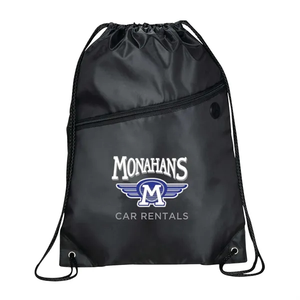 18" x 13" drawstring bag with zippered front pocket and earbud... from ASI 66887 PCNA / Bullet