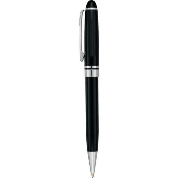 Twist-action metal ballpoint with black ink and shiny chrome accents.... from ASI 66887 PCNA / Leeds