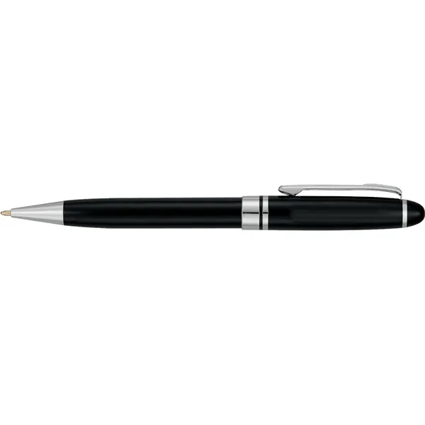 Twist-action metal ballpoint with black ink and shiny chrome accents.... from ASI 66887 PCNA / Leeds