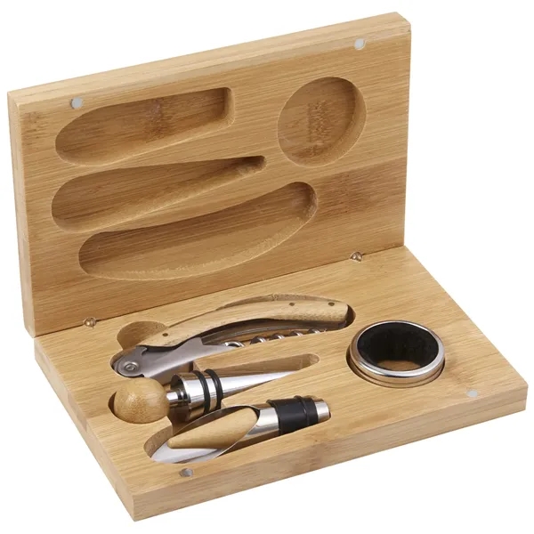 4 piece bamboo wine gift set with a wine stopper, foil... from ASI 66887 PCNA / Leeds