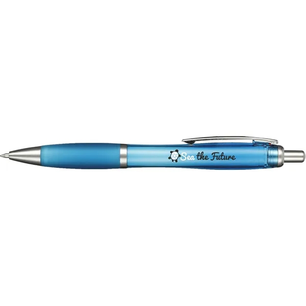 Plunger action ballpoint pen with vibrant-colored barrel, grip, black gel ink... from ASI 66887 PCNA / Leeds