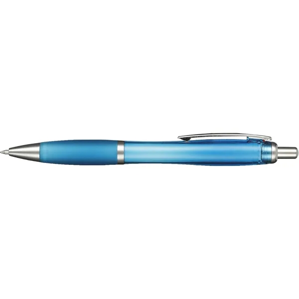 Plunger action ballpoint pen with vibrant-colored barrel, grip, black gel ink... from ASI 66887 PCNA / Leeds