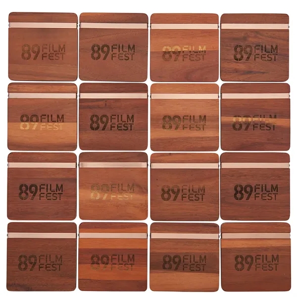 Beverage coasters made of acacia wood and metal.... from ASI 66887 PCNA / Leed’s