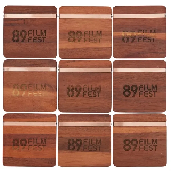Beverage coasters made of acacia wood and metal.... from ASI 66887 PCNA / Leed’s