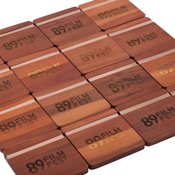 Beverage coasters made of acacia wood and metal.... from ASI 66887 PCNA / Leed’s