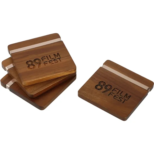 Beverage coasters made of acacia wood and metal.... from ASI 66887 PCNA / Leed’s