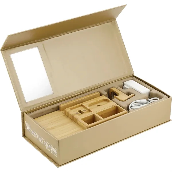 Wireless charging dock station and phone stand made of bamboo.... from ASI 66887 PCNA / Leeds