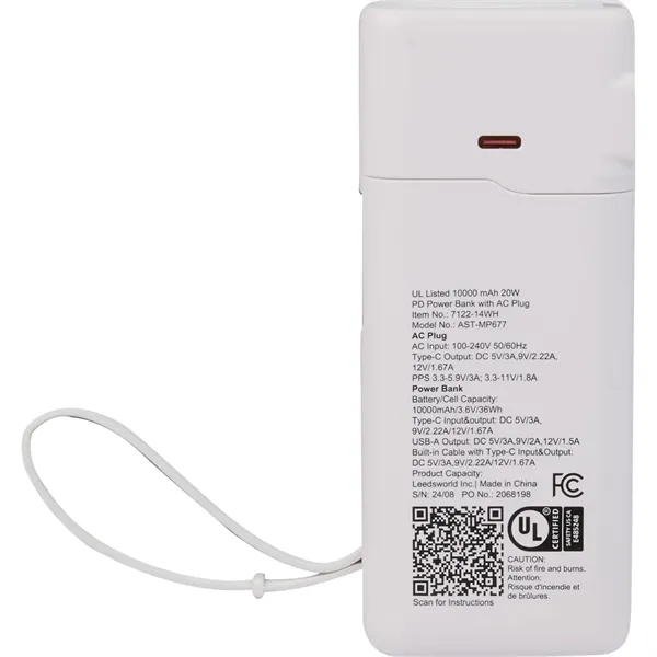 UL Listed 10,000 mAh 20W PD Power Bank with AC Plug... from ASI 66887 PCNA / Leeds