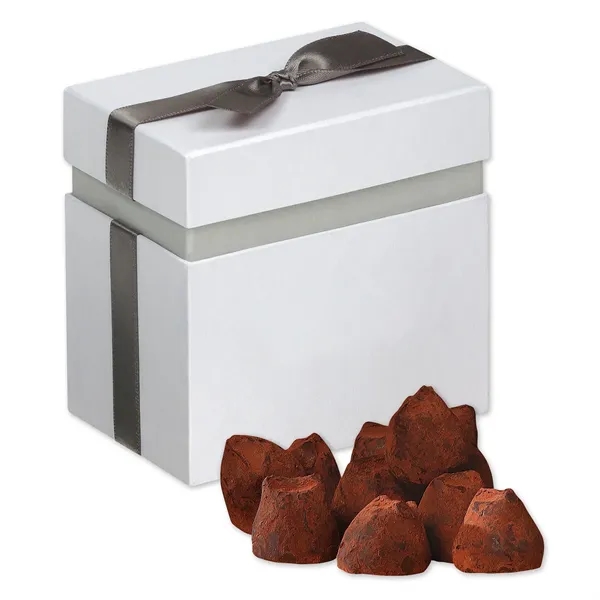 Shimmering white gift box filled with 11 cocoa dusted truffles.... from ASI 68680 Maple Ridge Farms Inc