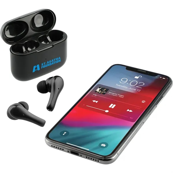 Wireless earbuds with a 1" x 2.5" x 2.16" charging case... from ASI 66887 PCNA / Leeds