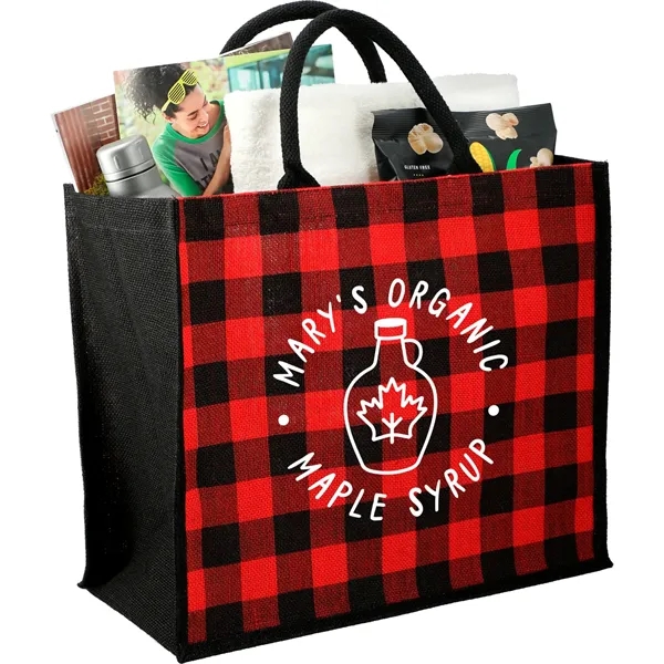 8" x 13.75" x 15.75" tote bag with buffalo plaid pattern... from ASI 66887 PCNA / Bullet