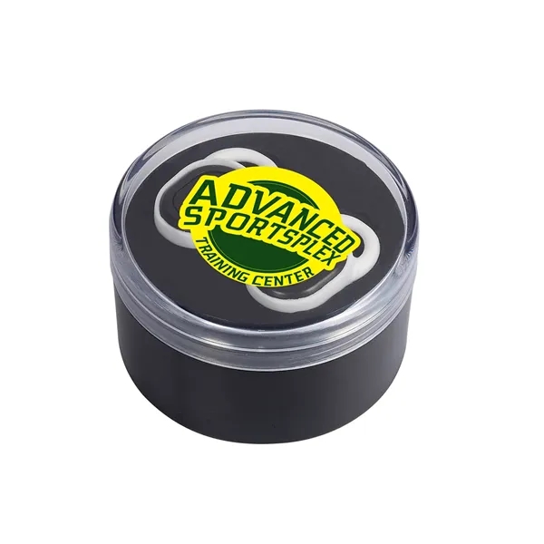 Wireless earbuds with microphone in a compact round plastic storage case... from ASI 79530 Prime Line