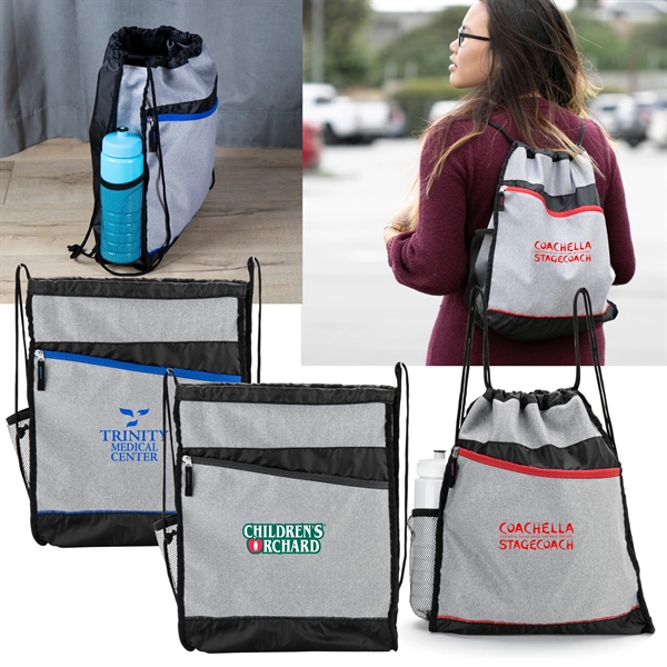 Lombard drawstring sports pack featuring front angled zipper pocket, side mesh... from ASI 88060 Snugz/USA Inc / Sweda®