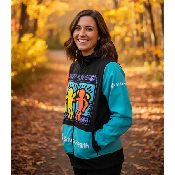 Custom sublimation windbreaker with adjustable hood, two zippered pockets, and full-color... from ASI 72657 Active Life Promo / Active Life