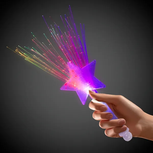 Star-shaped fiber optic wand with LED lights and six light settings.... from ASI 42016 Brighter Promotions Inc