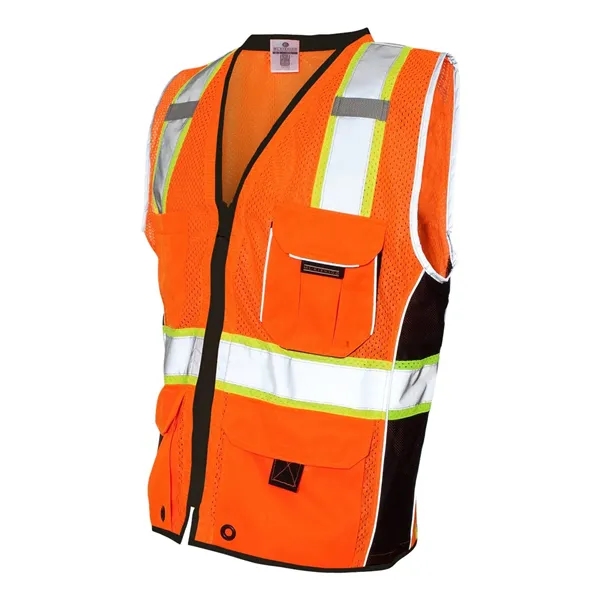 Heavy duty Lime color safety vest with outside cargo pockets. Blank.... from ASI 84358 S&S Activewear
