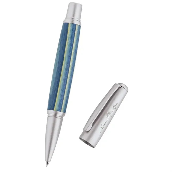 Rollerball pen with cap-off design, exciting barrel design choices, satin finish... from ASI 67866 Logomark/Valumark