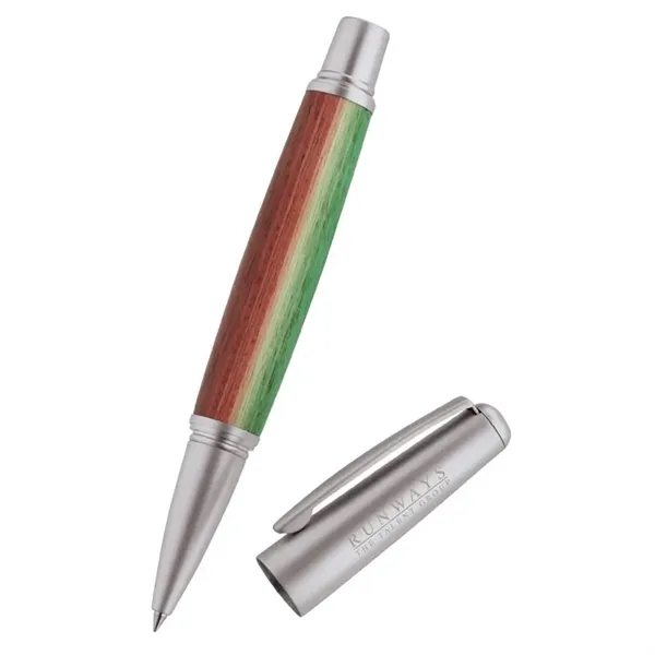 Rollerball pen with cap-off design, exciting barrel design choices, satin finish... from ASI 67866 Logomark/Valumark