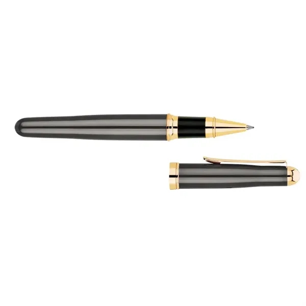 Euro-style, cap-off designed rollerball with solid brass cap and barrel, gold... from ASI 67866 Logomark/Valumark