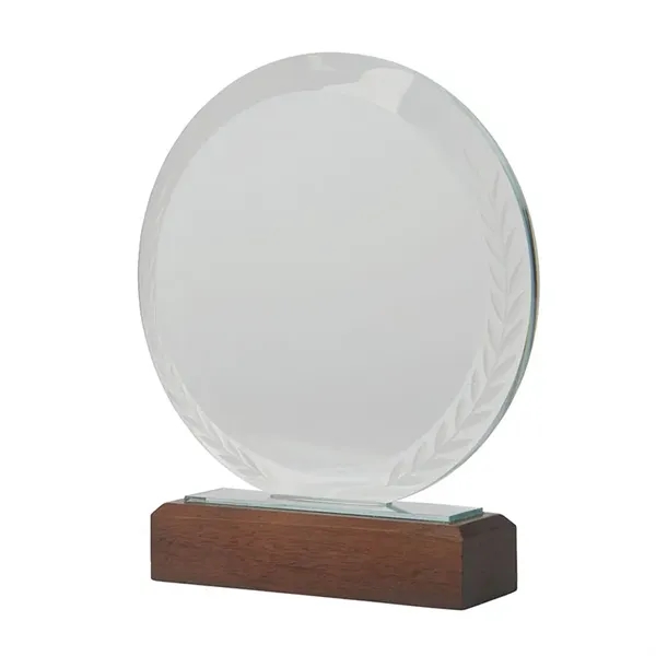 Redondo Crystal Award with Wood Base... from ASI 67866 Logomark/Valumark