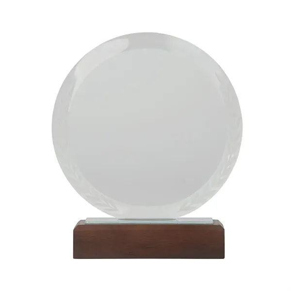 Redondo Crystal Award with Wood Base... from ASI 67866 Logomark/Valumark