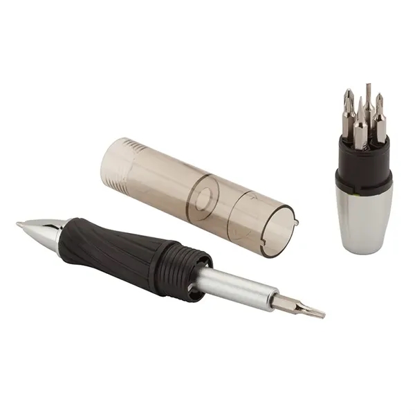 Multi-function ballpoint pen with twist-action mechanism, rubber grip, pocket screwdriver kit... from ASI 67866 Logomark/Valumark / Valumark™