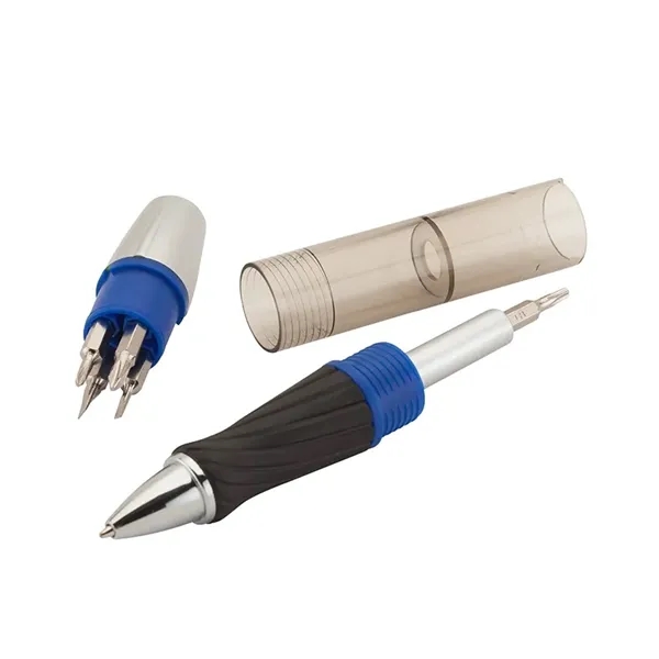 Multi-function ballpoint pen with twist-action mechanism, rubber grip, pocket screwdriver kit... from ASI 67866 Logomark/Valumark / Valumark™