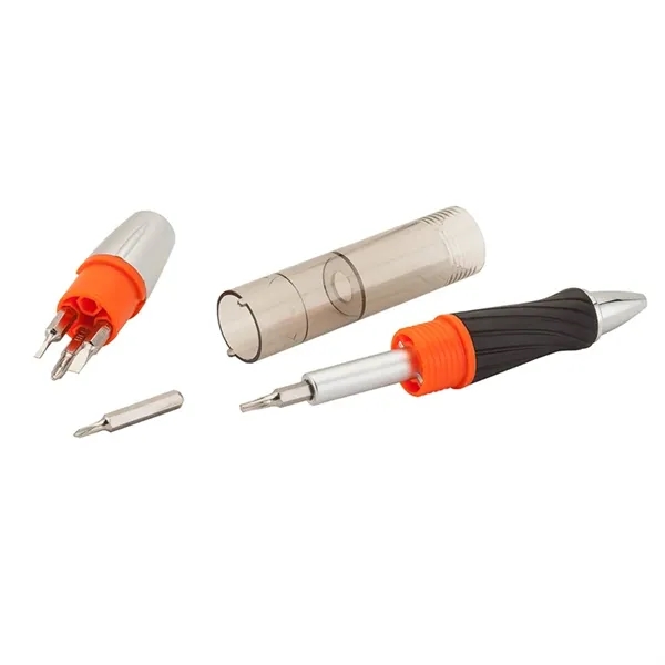 Multi-function ballpoint pen with twist-action mechanism, rubber grip, pocket screwdriver kit... from ASI 67866 Logomark/Valumark / Valumark™