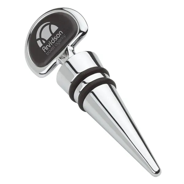 0.75" x 3.75" x 1.25" cone-shaped metal wine stopper with leatherette... from ASI 67866 Logomark/Valumark