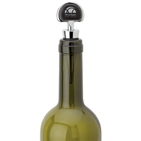 0.75" x 3.75" x 1.25" cone-shaped metal wine stopper with leatherette... from ASI 67866 Logomark/Valumark