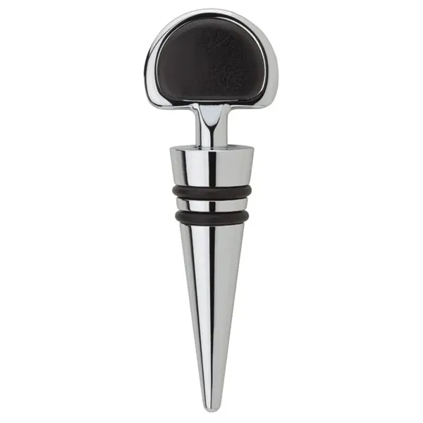 0.75" x 3.75" x 1.25" cone-shaped metal wine stopper with leatherette... from ASI 67866 Logomark/Valumark