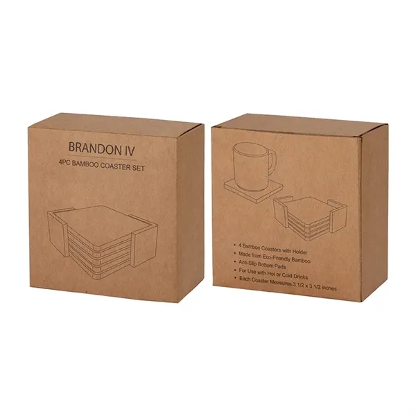 Brandon IV 4-Piece Bamboo Coaster Set... from ASI 67866 Logomark/Valumark