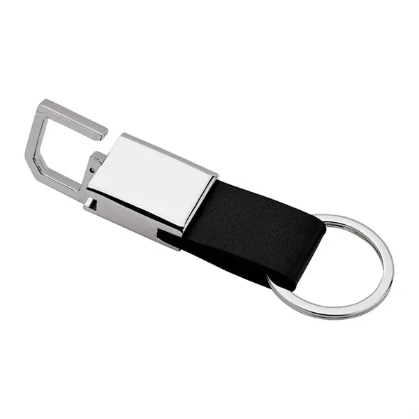 0.38" x 3.75" x 1.25" Ilda metal keychain with black leatherette... from ASI 67866 Logomark/Valumark