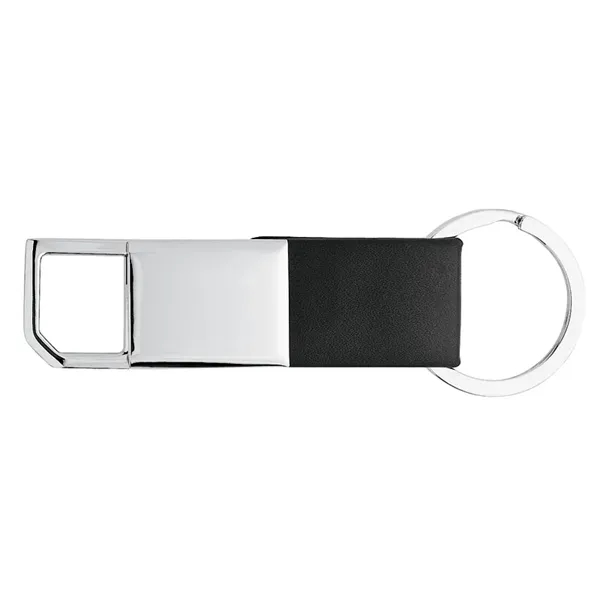 0.38" x 3.75" x 1.25" Ilda metal keychain with black leatherette... from ASI 67866 Logomark/Valumark
