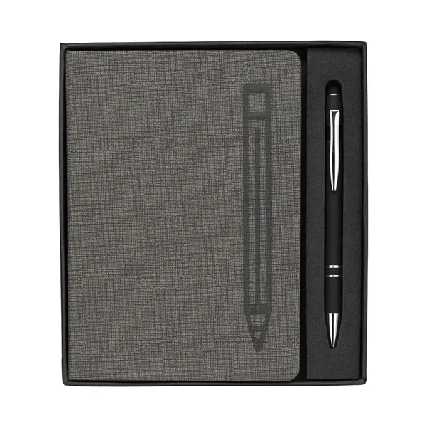 Journal gift set featuring a journal with textured grey cover and... from ASI 67866 Logomark/Valumark