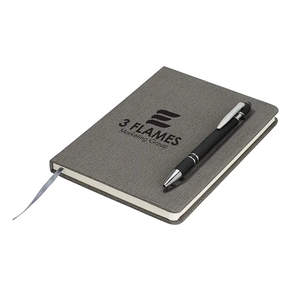 Journal gift set featuring a journal with textured grey cover and... from ASI 67866 Logomark/Valumark