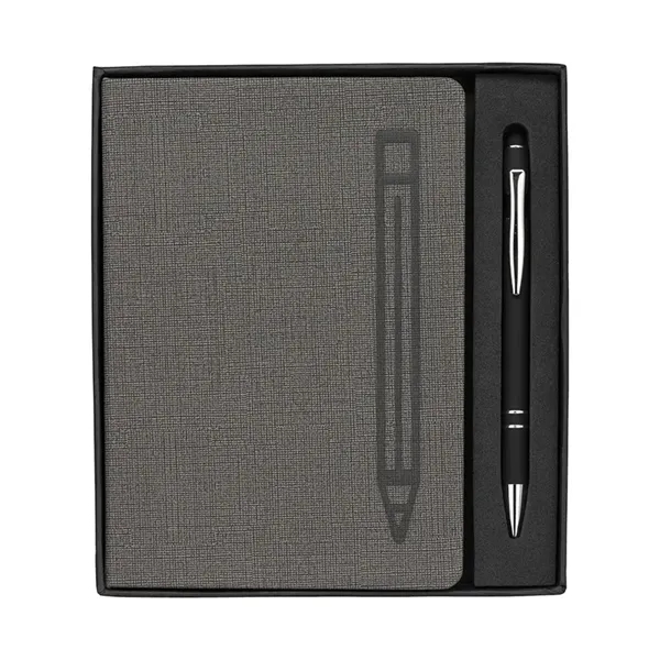 Journal gift set featuring a journal with textured grey cover and... from ASI 67866 Logomark/Valumark