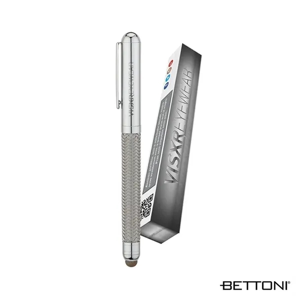 Solid brass rollerball pen with woven steel barrel, cap-off design, chrome... from ASI 67866 Logomark/Valumark
