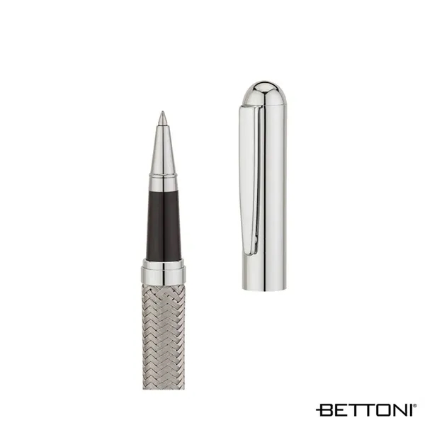 Solid brass rollerball pen with woven steel barrel, cap-off design, chrome... from ASI 67866 Logomark/Valumark