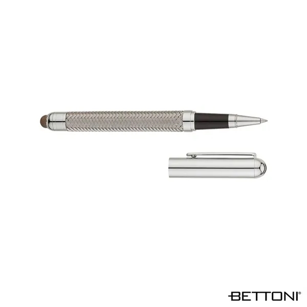Solid brass rollerball pen with woven steel barrel, cap-off design, chrome... from ASI 67866 Logomark/Valumark