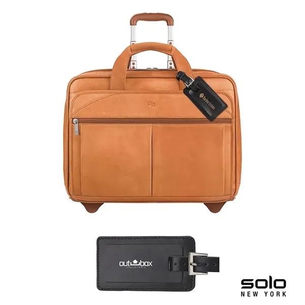 6.5" x 12.5" x 16.5" Solo® leather rolling trolley case with... from ASI 67866 Logomark/Valumark