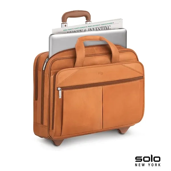 6.5" x 12.5" x 16.5" Solo® leather rolling trolley case with... from ASI 67866 Logomark/Valumark